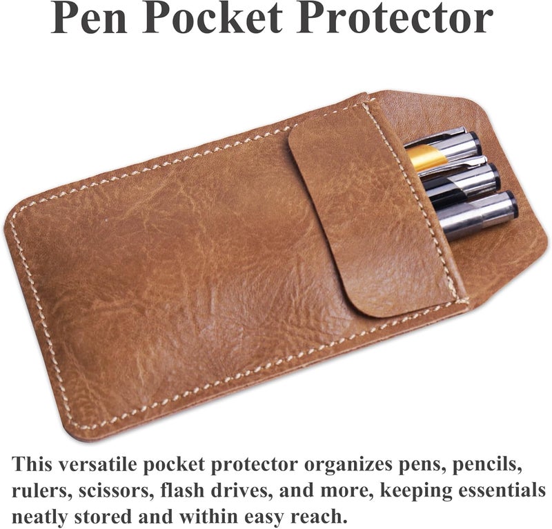 Haecsfl 2 Pieces PU Leather Pocket Protector,Pen Pouch Holder Organizer for Shirts, Lab Coats, Pants - Multi-Purpose - Holds Pens, Pointers, Pencils, and Notes(2-Nude) - Image 2